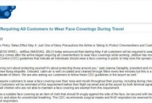 美国捷蓝航空公司要求乘客5月4日起佩戴口罩