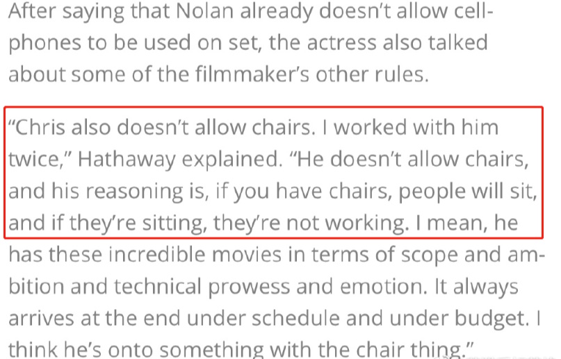 诺兰不允许片场放椅子怎么回事 演员只能坐在栏杆上什么情况
