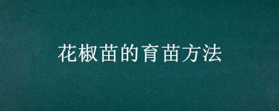 花椒苗的育苗方法