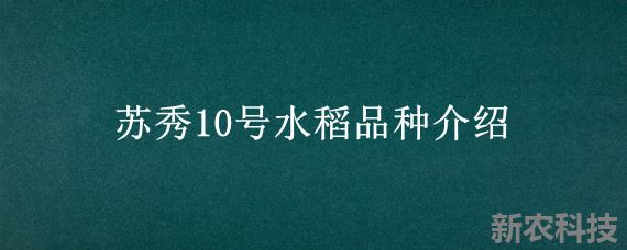 苏秀10号水稻品种介绍